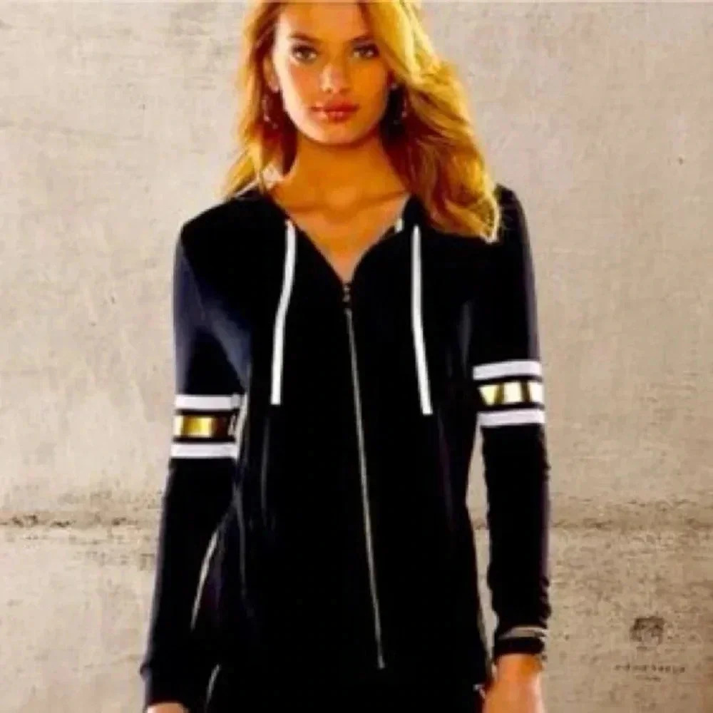 Vintage Juicy Couture Y2K Queen's Crown Lightweight Hoodie Black Size Medium M
